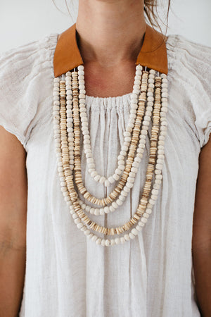 Leather & Wood Beaded Necklace
